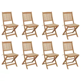    8 db összecsukható tömör akácfa kerti szék párnákkal