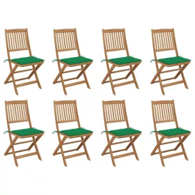    8 db összecsukható tömör akácfa kerti szék párnákkal