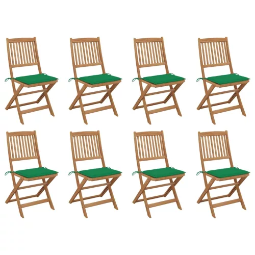  8 db összecsukható tömör akácfa kerti szék párnákkal