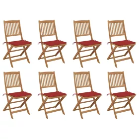    8 db összecsukható tömör akácfa kerti szék párnákkal