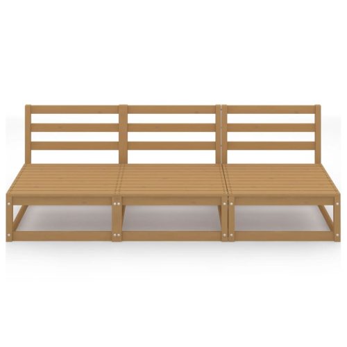  háromszemélyes mézbarna tömör fenyőfa kerti kanapé