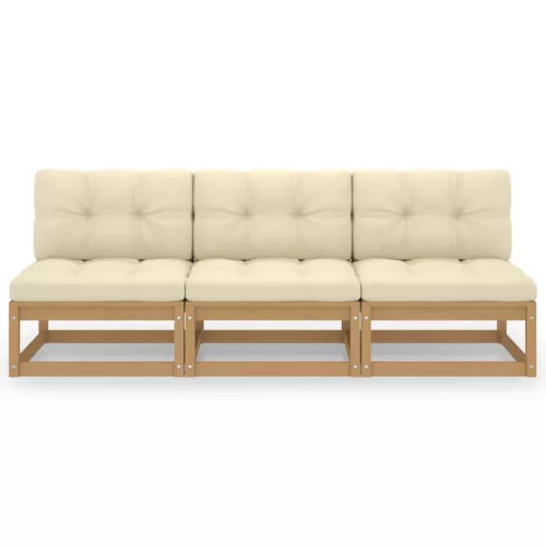  háromszemélyes tömör fenyőfa kanapé párnákkal