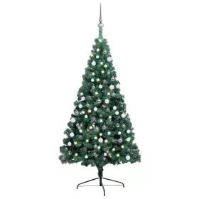    zöld megvilágított fél műkarácsonyfa gömb szettel 210 cm