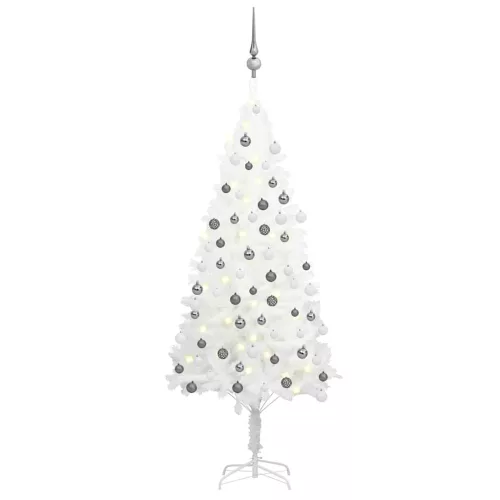  fehér megvilágított műkarácsonyfa gömb szettel 120 cm