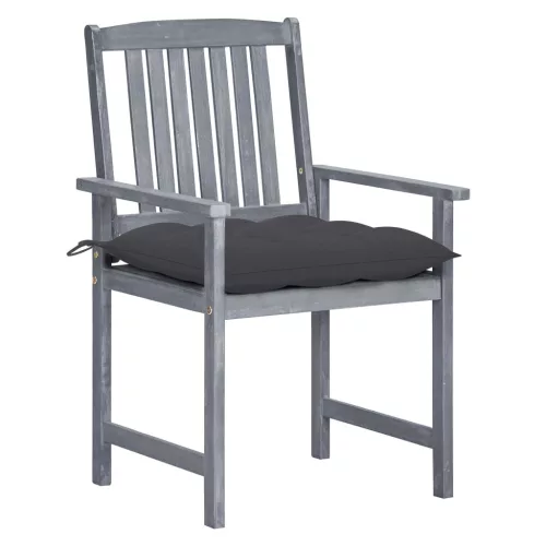  8 db szürke tömör akácfa kerti szék párnákkal