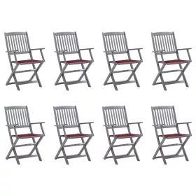    8 db összecsukható tömör akácfa kerti szék párnákkal