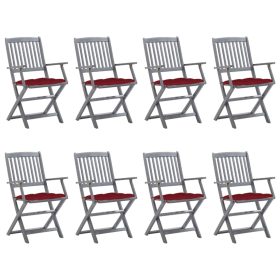    8 db összecsukható tömör akácfa kerti szék párnákkal