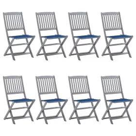    8 db összecsukható tömör akácfa kerti szék párnákkal