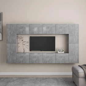  8 részes betonszürke szerelt fa TV-szekrényszett