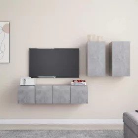  4 részes betonszürke szerelt fa TV-szekrényszett