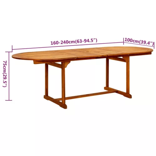  9 részes tömör akácfa kerti étkezőgarnitúra 160-240 cm