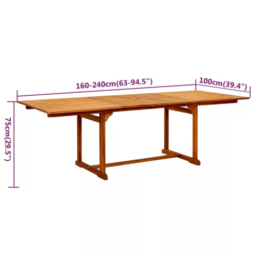  9 részes tömör akácfa kerti étkezőgarnitúra 160-240 cm