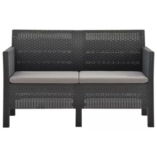  2 részes antracit PP rattan kerti bútorgarnitúra párnákkal
