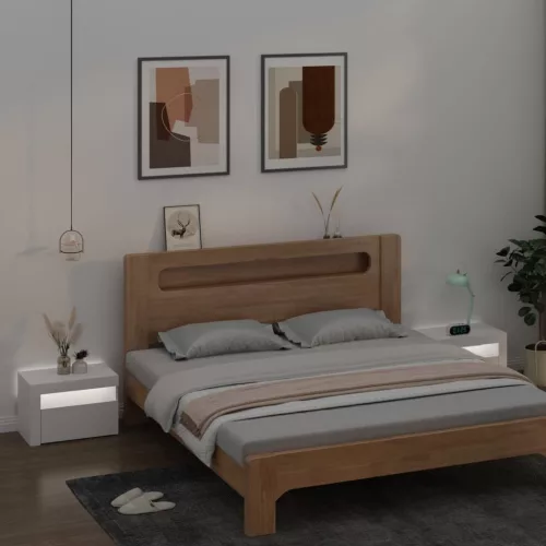  2 db fehér éjjeliszekrény LED-del 60 x 35 x 40 cm