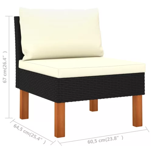  8 részes fekete polyrattan és eukaliptuszfa kerti ülőgarnitúra