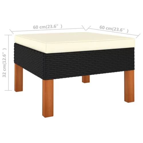  8 részes fekete polyrattan és eukaliptuszfa kerti ülőgarnitúra