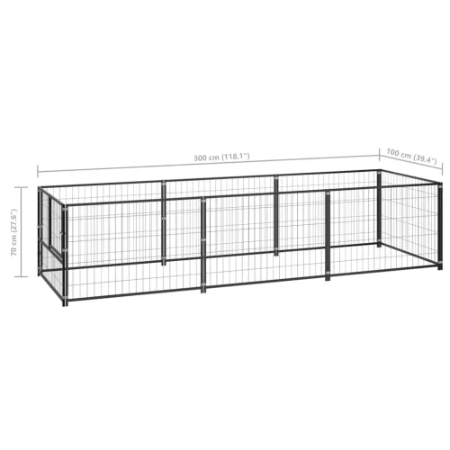  fekete acél kutyakennel 3 m²