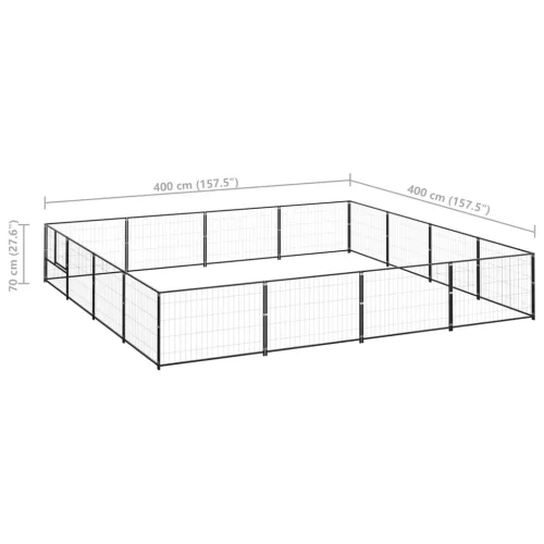  fekete acél kutyakennel 16 m²