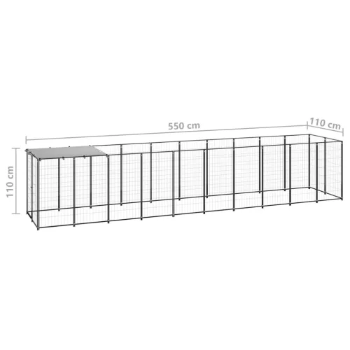  fekete acél kutyakennel 6,05 m²  