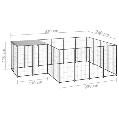  fekete acél kutyakennel 6,05 m²  