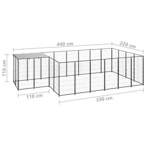 fekete acél kutyakennel 8,47 m²  