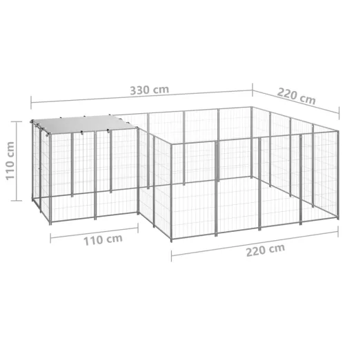  ezüstszínű acél kutyakennel 6,05 m²