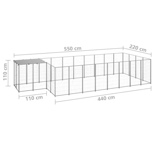  ezüstszínű acél kutyakennel 10,89 m²