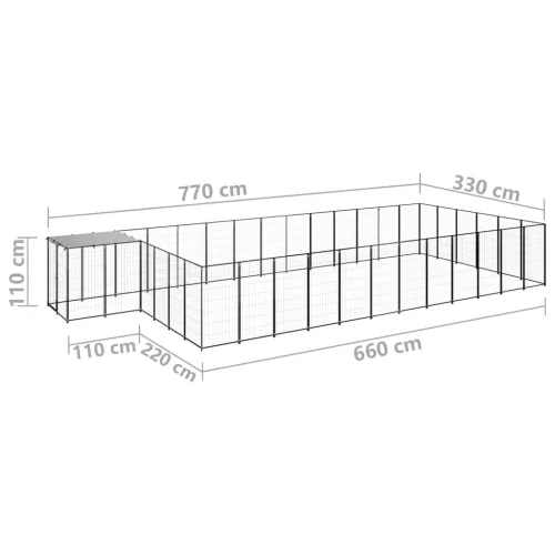  fekete acél kutyakennel 22,99 m²  
