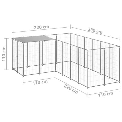  ezüstszínű acél kutyakennel 4,84 m²