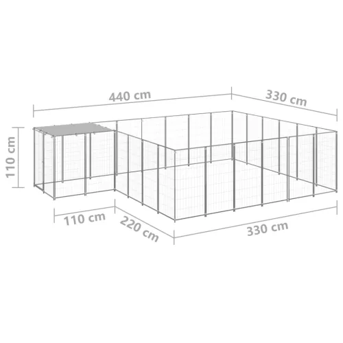  ezüstszínű acél kutyakennel 12,1 m²