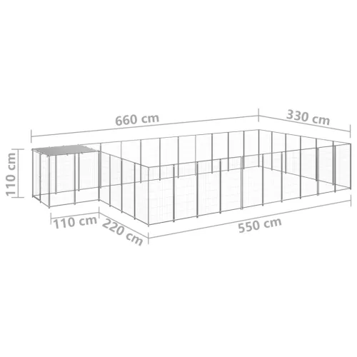  ezüstszínű acél kutyakennel 19,36 m²