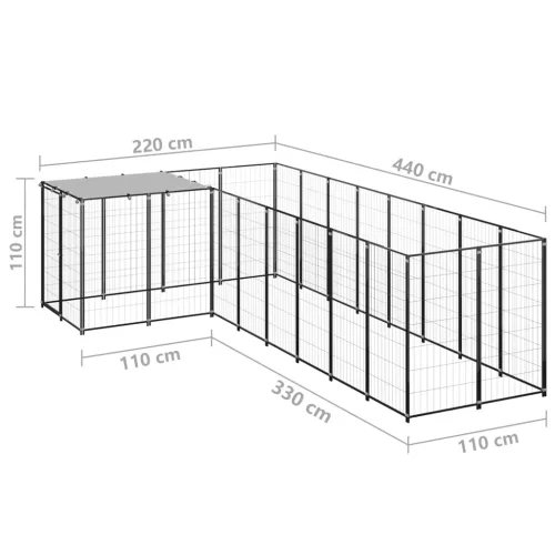  fekete acél kutyakennel 6,05 m²  