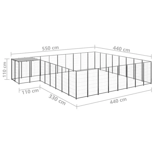  fekete acél kutyakennel 20,57 m²  