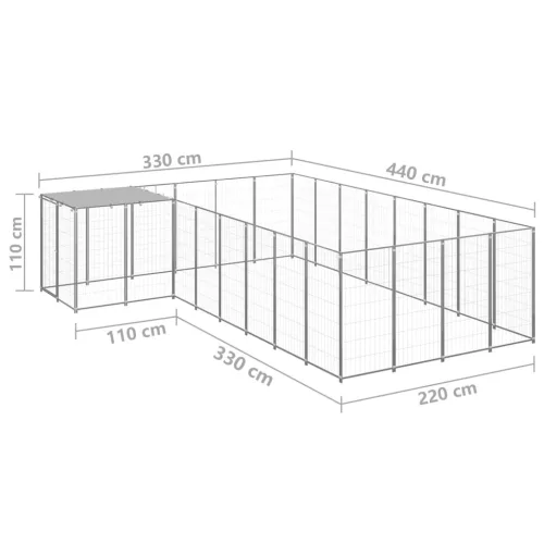  ezüstszínű acél kutyakennel 10,89 m²