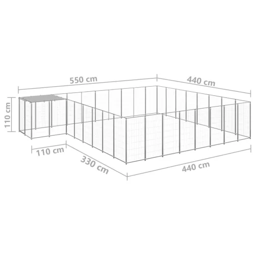 ezüstszínű acél kutyakennel 20,57 m²