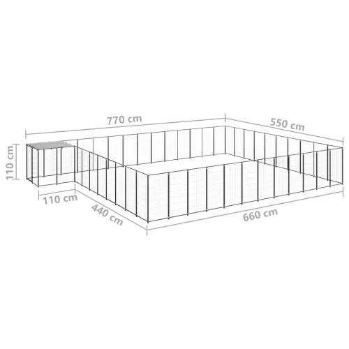  fekete acél kutyakennel 37,51 m²  