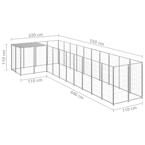  ezüstszínű acél kutyakennel 7,26 m²