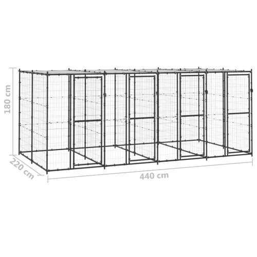  kültéri acél kutyakennel tetővel 9,68 m²