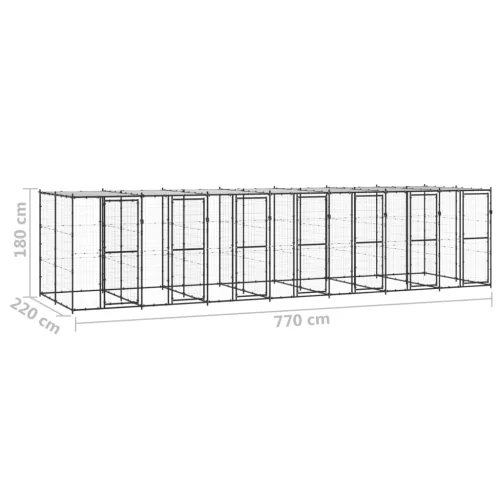  kültéri acél kutyakennel tetővel 16,94 m²