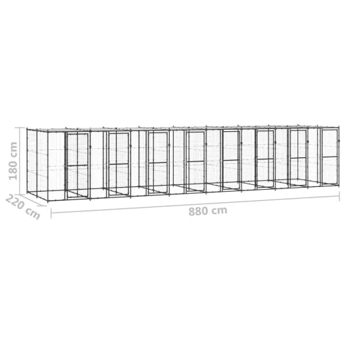 kültéri acél kutyakennel tetővel 19,36 m²