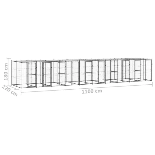  kültéri acél kutyakennel tetővel 24,2 m²