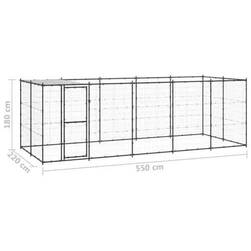  kültéri acél kutyakennel tetővel 12,1 m²