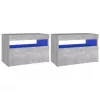  2 db betonszürke éjjeliszekrény LED-lámpákkal 60 x 35 x 40 cm