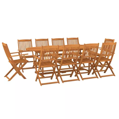  11 részes tömör akácfa kerti étkezőgarnitúra 220x90x75 cm