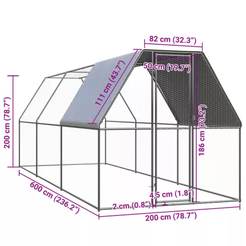  kültéri horganyzott acél tyúkól 2 x 6 x 2 m