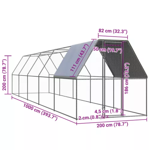 kültéri horganyzott acél tyúkól 2 x 10 x 2 m