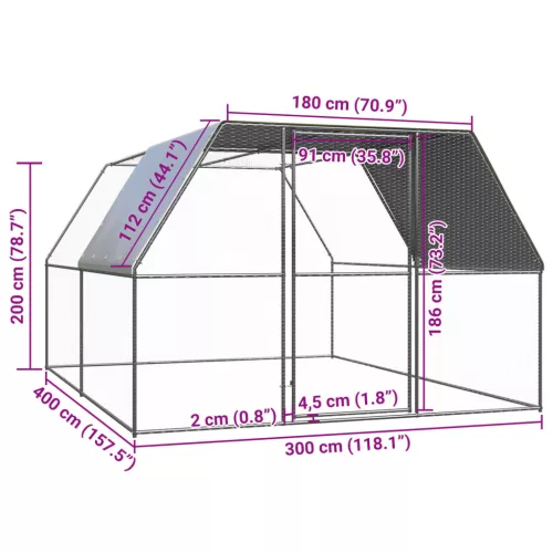  kültéri horganyzott acél tyúkól 3 x 4 x 2 m