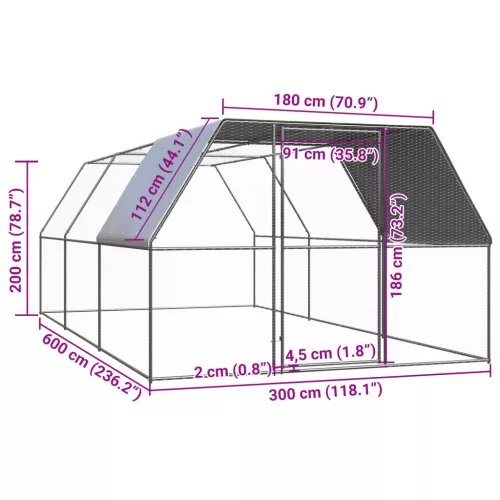  kültéri horganyzott acél tyúkól 3 x 6 x 2 m