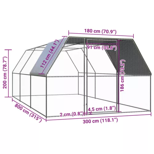  kültéri horganyzott acél tyúkól 3 x 8 x 2 m