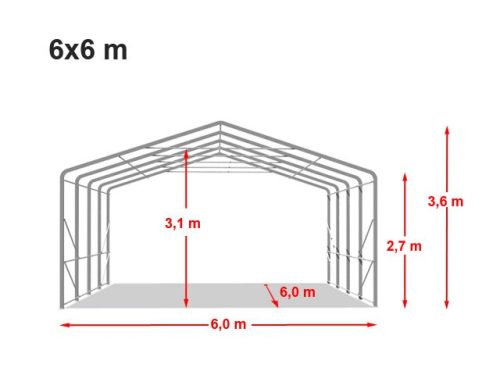 TP WIKINGER 5x20m 2,6m oldalmagas ponyvagarázs / sátorgarázs, PVC 850 ponyva - szürke